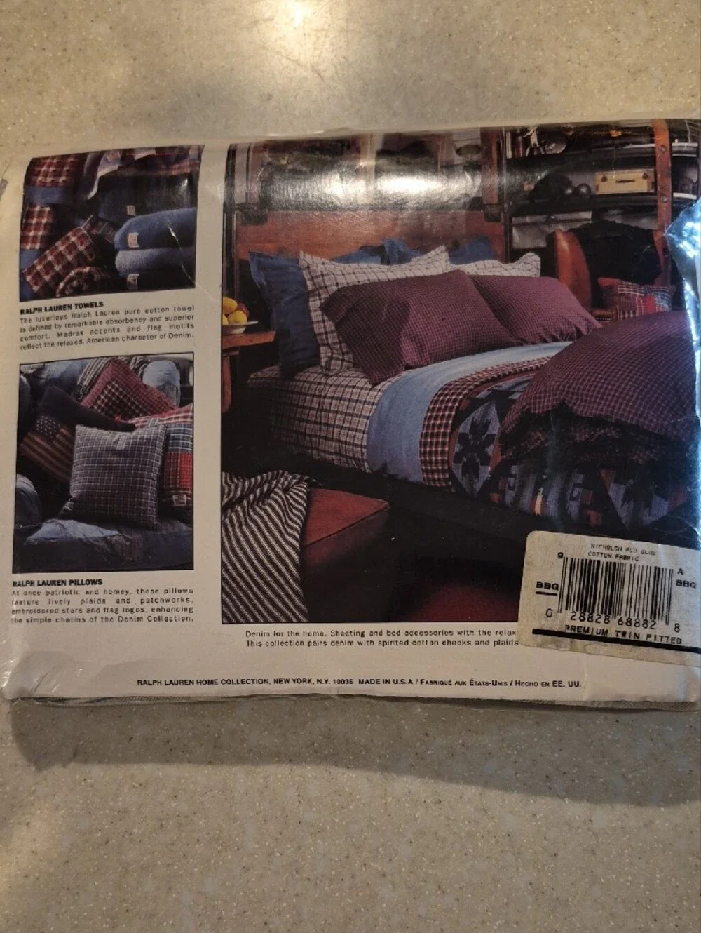 Ralph Lauren Blue and White Plaid Fitted Sheet - Twin Vintage 90s New In Package
